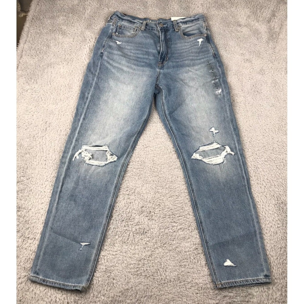 American Eagle Mom Jeans Womens 8R High Rise Distressed Blue Stone Wash NEW NWT